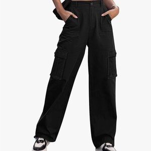 Women’s High waisted black wide leg cargo pants